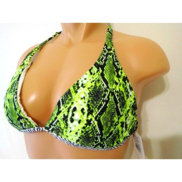 NEW Volcom Bikini Top Urban Tribe Halter Yellow Fish Padded Extra Large XL - Picture 2 of 10